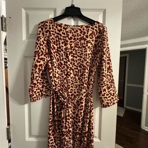 H&M Red and Cream Leopard Print Long Sleeve Dress